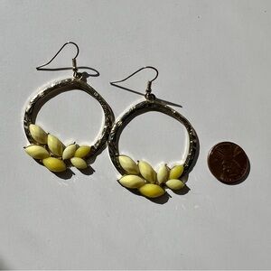 Vintage Yellow Floral Drop Hoop Earrings